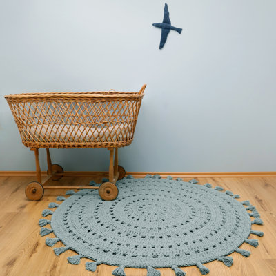 Round Claycomb Solid Colour Cotton Hand Woven 120cm X 120cm Area Rug
