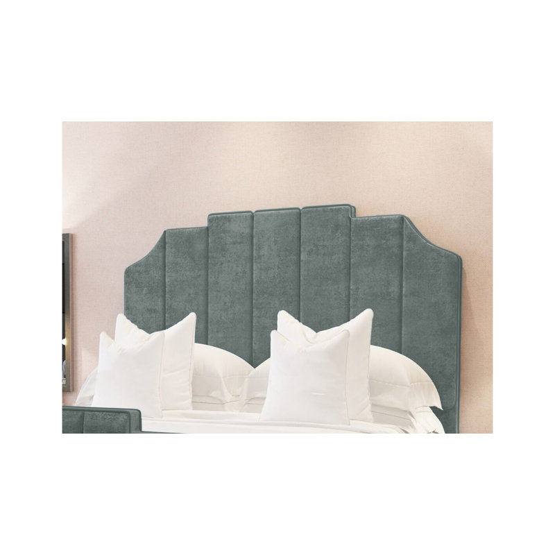 Annalei Regal Velvet Upholstered Bed Frame - Shaped Headboard, Chrome Feet, Single (3'), Chrome