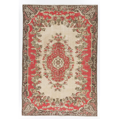 Tapis rétro noué à la main avec motif médaillon floral