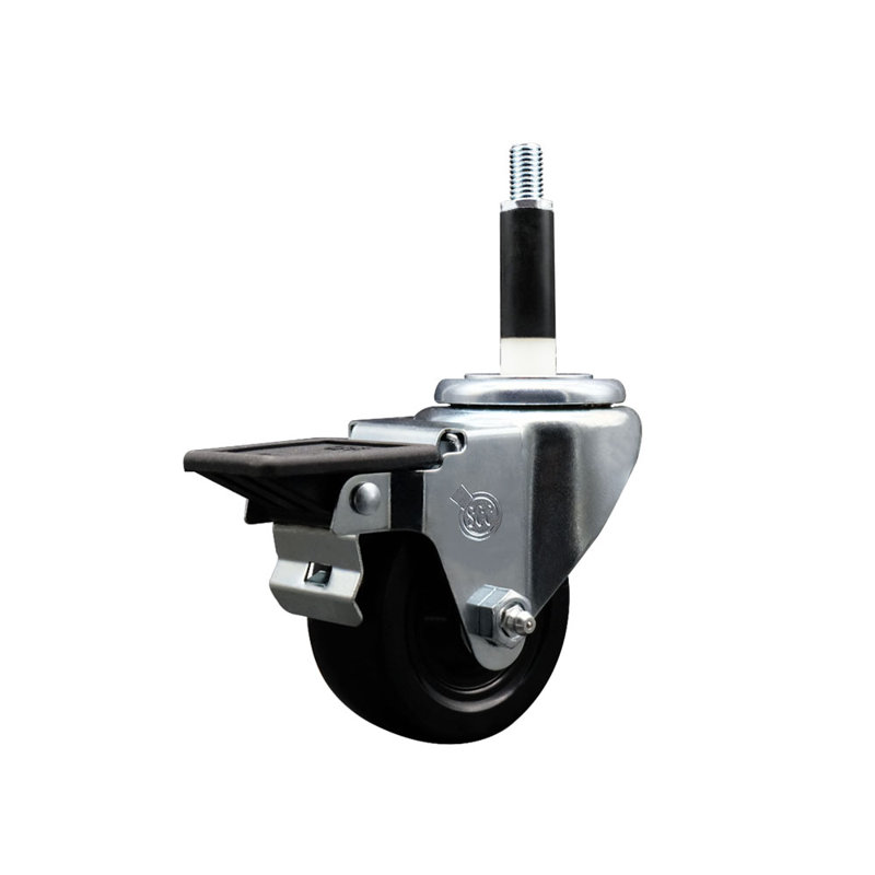 Roulettes pivotantes extensibles en caoutchouc dur avec frein SCC PLB 3,5 po x 7/8 po