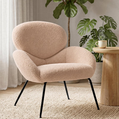 Modern Accent Chair,Upholstered Teddy Armchair with Black Metal Legs for Living Room,Bedroom,Reading