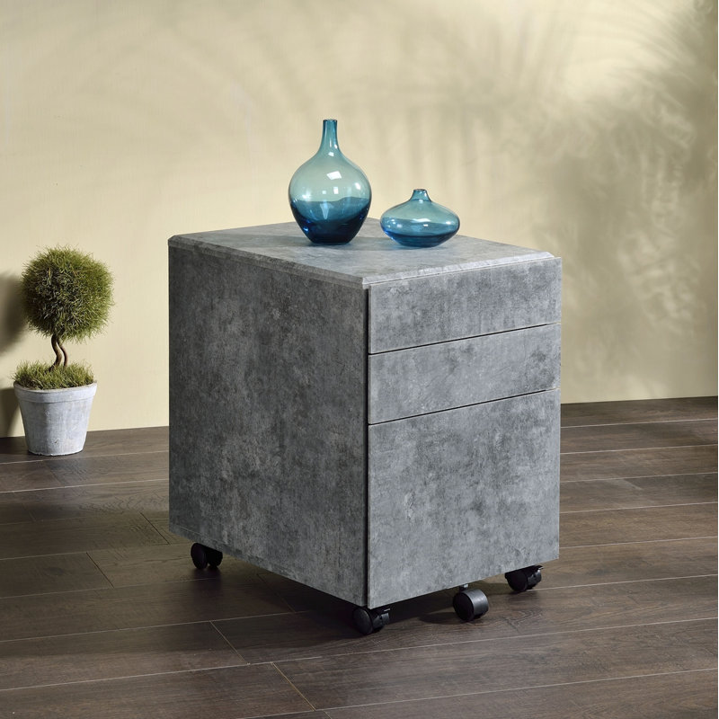 3-Drawers Storage File Cabinet With Caster Wheels Wooden Frame 1Pc Home Office Furniture
