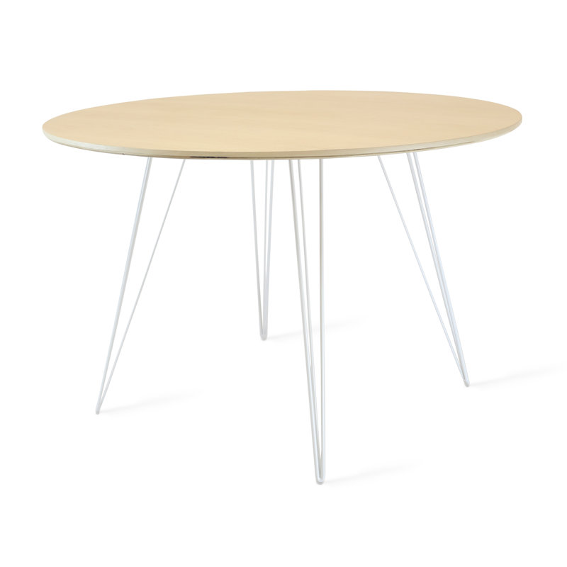 Williams Walnut Round Metal Base Dining Table, White, 30" H x 46" L x 46" W, Natural