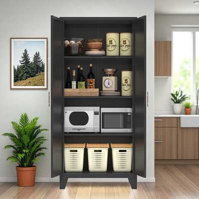 Armoire 2 portes, armoire de rangement en métal avec portes et tablettes réglables, armoire de salon