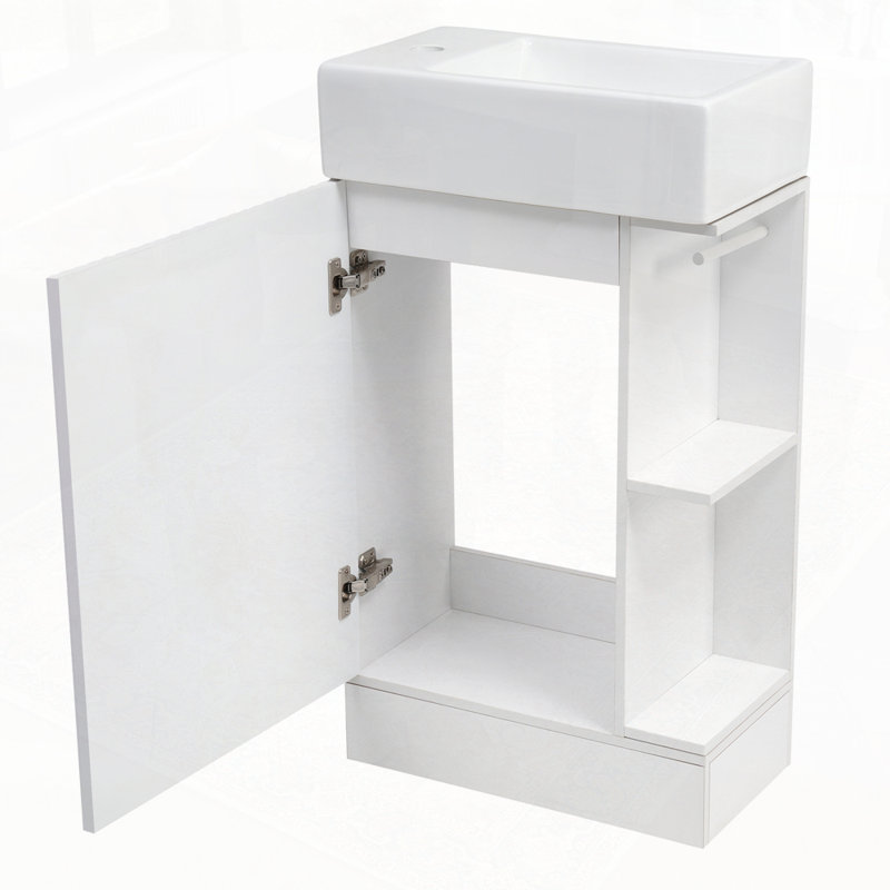 Armoire de salle de bain avec tablette à deux niveaux, Blanc