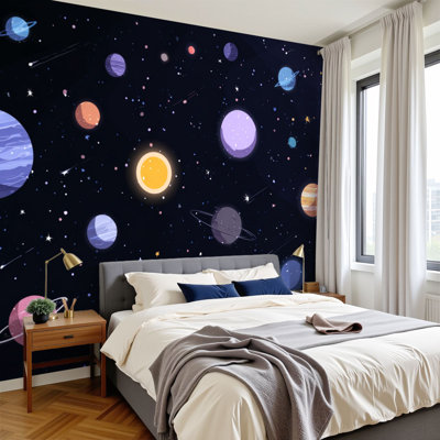 Sci-fi papier peint auto-adhésif Planètes solaires univers fantaisie Space Design Bright Sun