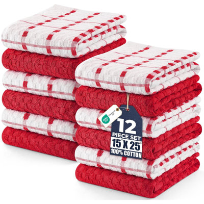 Ensemble de 12 serviettes de cuisine, ensemble de serviettes en 100% coton filé à anneaux super doux et absorbant