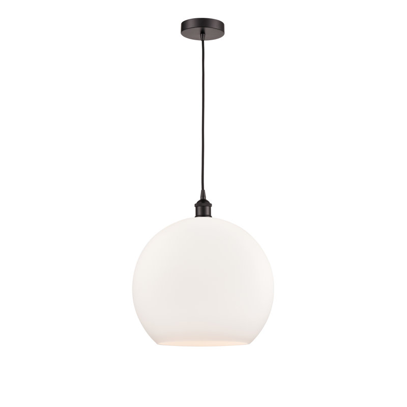 Luminaire suspendu simple à 1 lumière Ralph, Blanc mat, H 17,38 po x l 13,75 po x P 13,75 po, Bronze huilé