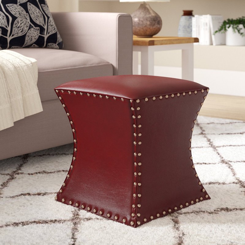 Tabouret de repose-pieds carré en similicuir de 15 po avec garniture cloutée Aumiller, Simili cuir rouge