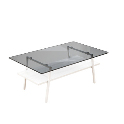 Amrei Rectangle Coffee Table With Gray Tempered Glass Top And Metal Legs For Home Furnishing Modern Living Room Furniture, Frame