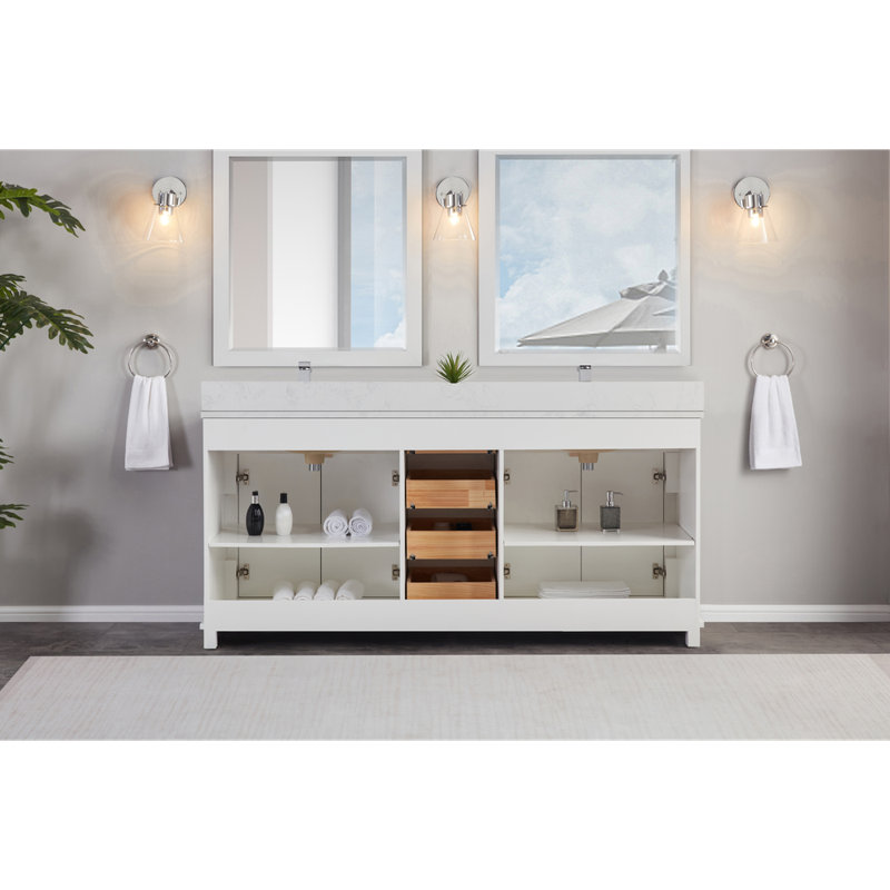 72" Solid Wood Sink Vanity  With 1' Artificial Stone Top, White