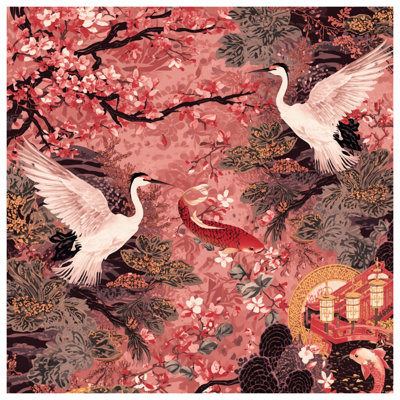 Cherry Blossom Cranes Double Sided Throw Pillows