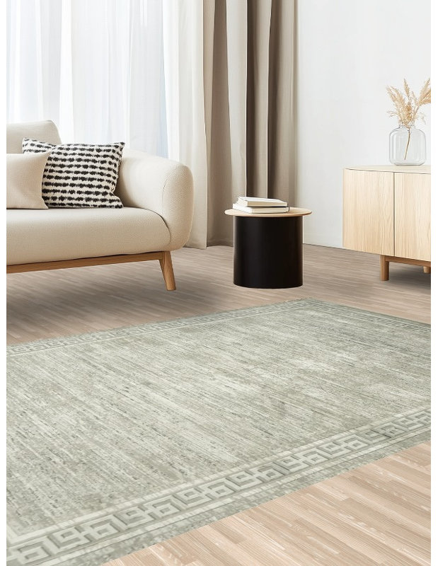 Élégant tapis beige avec bordure grecque pour maisons modernes 5 x 8 po