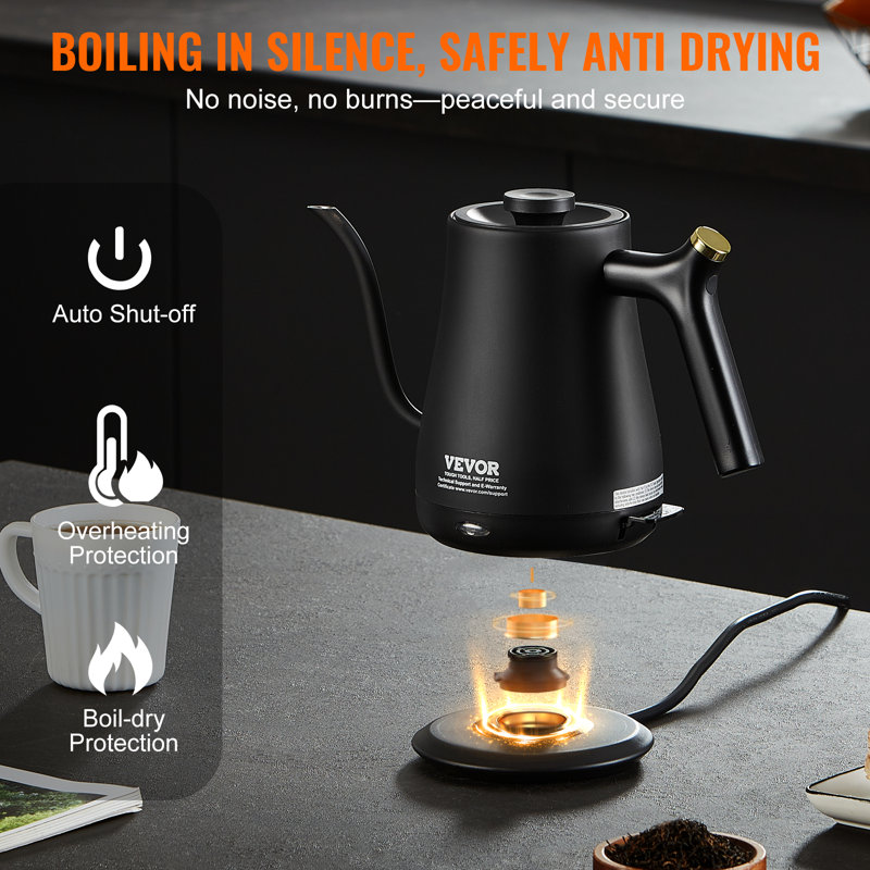 Black Stainless Steel 1L Electric Gooseneck Kettle
