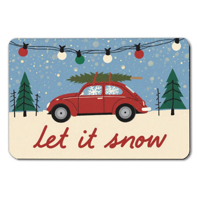 Christmas Red Car Snow, Bath Mat, 16 X 24 Inches