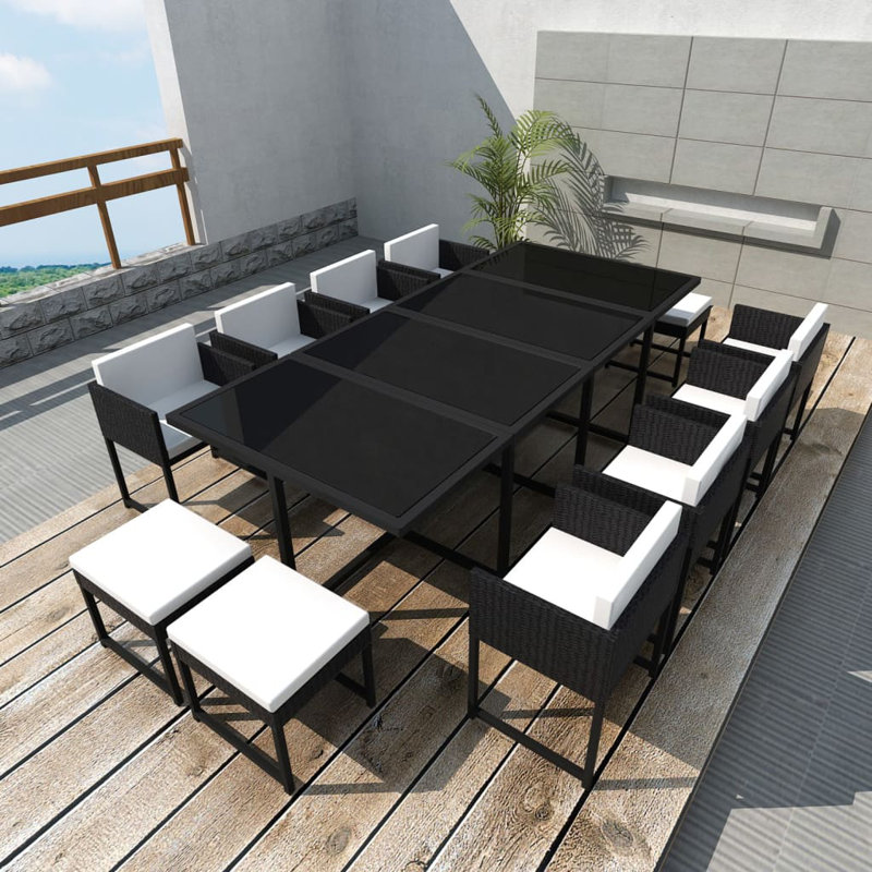 Ensemble de salle à manger Buttram vidaXL, 13 pièces: table, 8 fauteuils et 4 repose-pieds, Gris, Black