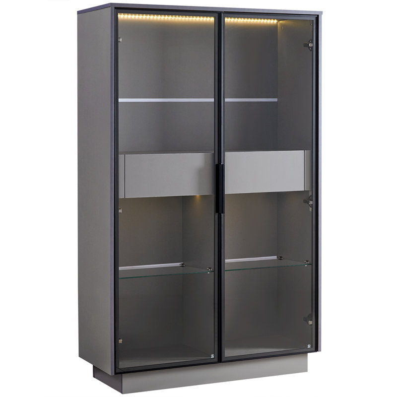 Vitrine lumineuse durable à DEL avec tablettes réglables et tiroirs spacieux pour une décoration moderne