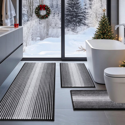 Large Striped Non Slip Toilet Rugs U-Shaped Contour Bath Mat