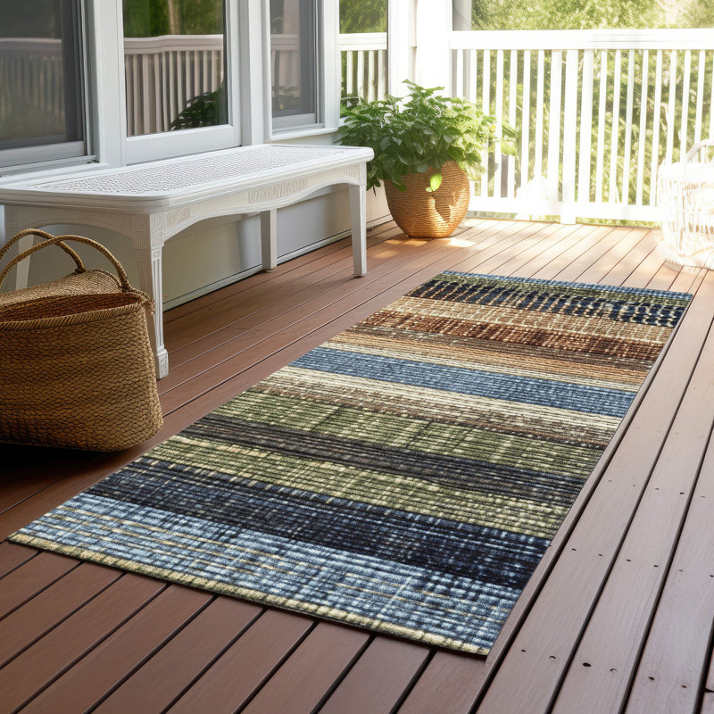 Machine Washable Indoor/Outdoor Xhevrie Blue Rug, Runner 2'3" x 7'6"