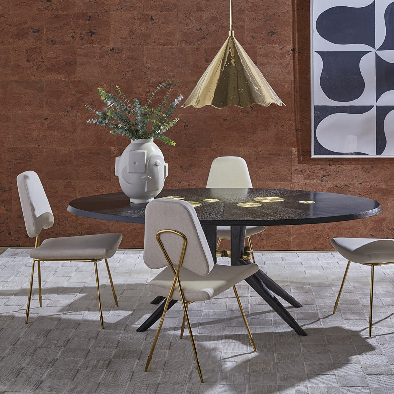 Ebonized Oak Round Dining Table with Brass Accents