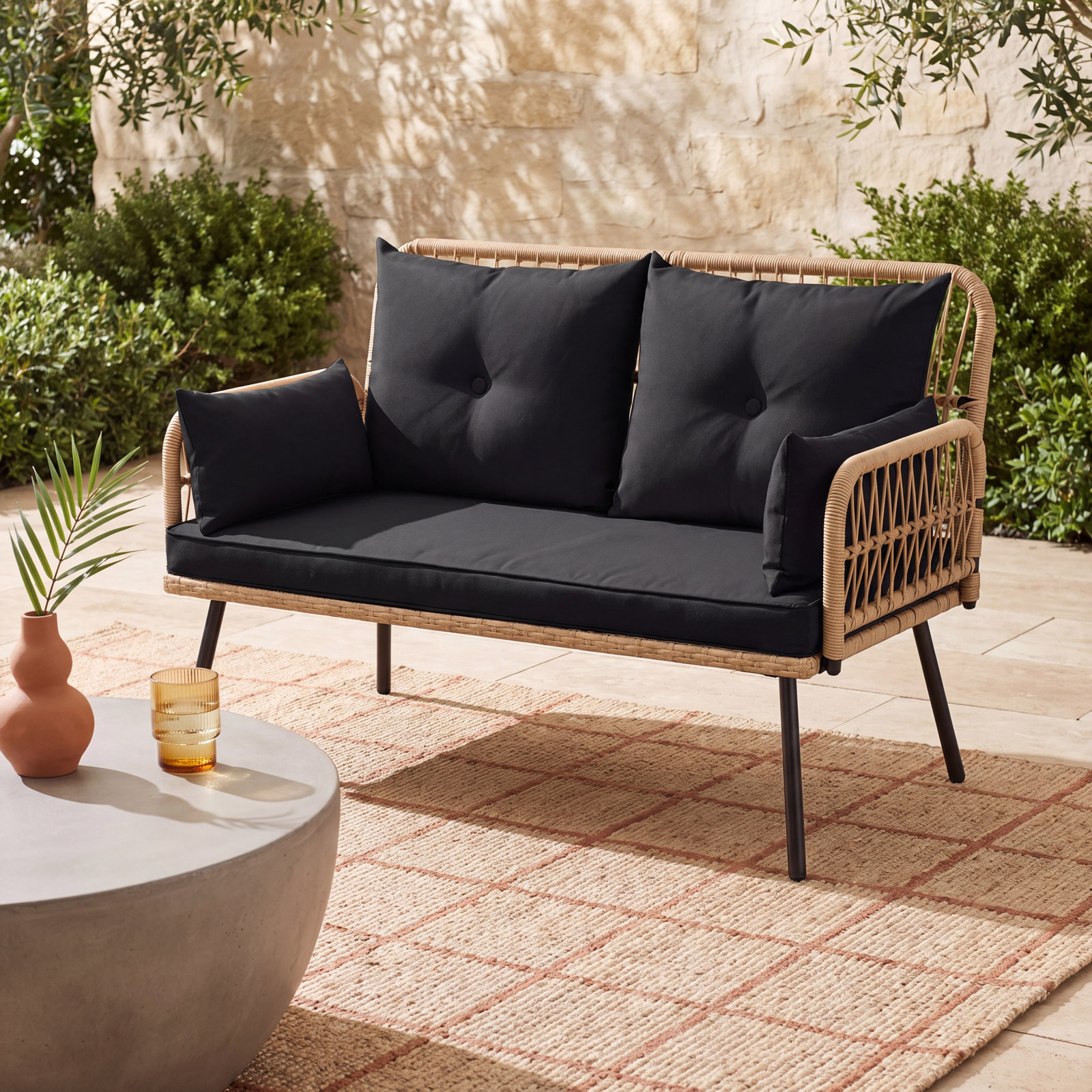 Belulah 45" Patio Loveseat, Black