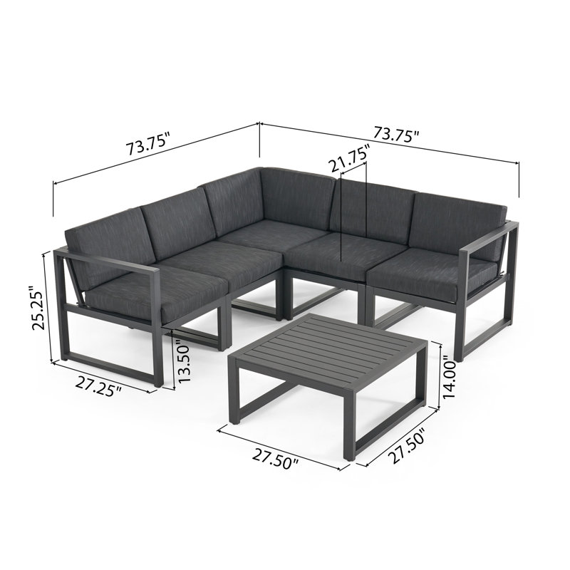 Ensemble de conversation modulaire 6 pièces avec coussins Tejas