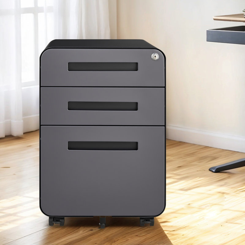 Lockable 3-Drawer Mobile File Cabinet With Anti-Tilt Wheels, Under Desk Steel Storage For Legal/Letter/A4 Files,Multipurpose Printer Stand