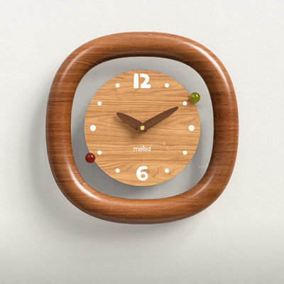 Horloge murale décorative carrée arrondie en bois massif brun