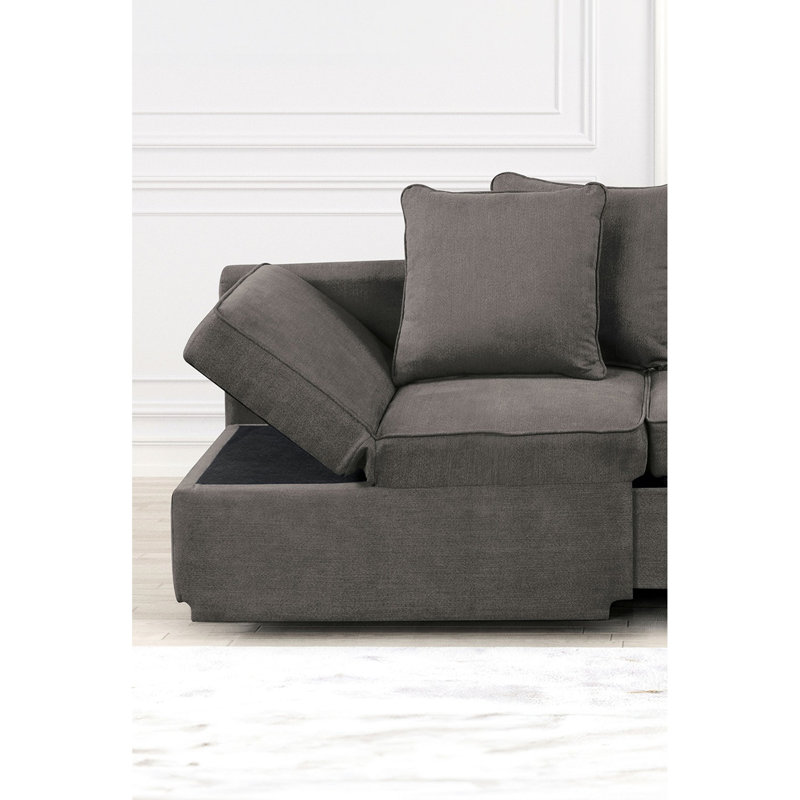 Chaise convertible moderne avec fonction de rangement, revêtement en tissu gris, réglable, coussins, Grey