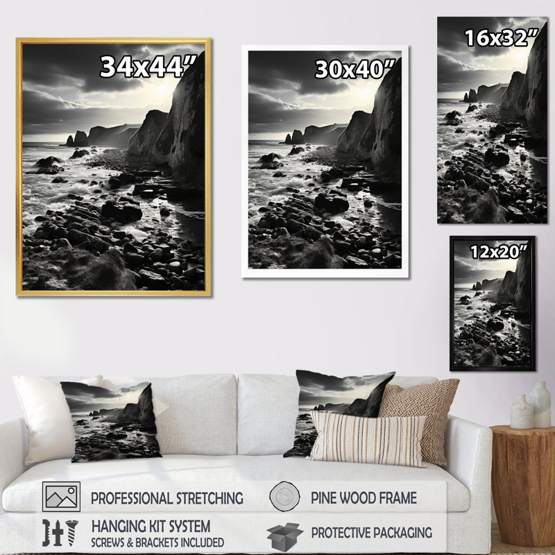 Sainz " France Normandy Coastline ", Silver Picture Framed, 40" H x 30" W x 1.5" D