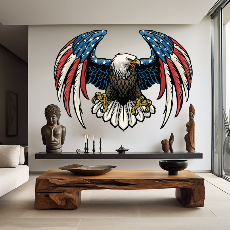 Adhésif décoratif drapeau américain, aigle à tête blanche, H 14 po x l 10 po