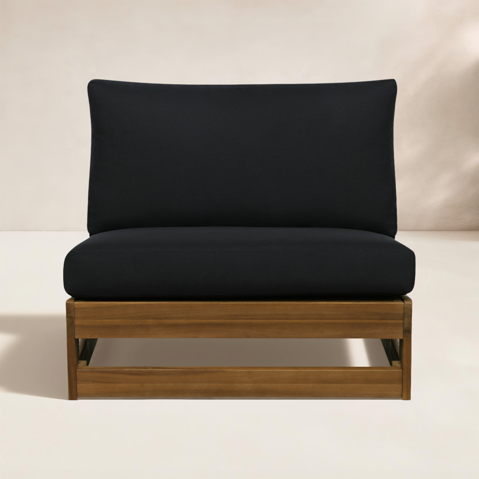 Acacia Patio Lounge Chair, Black Cushion/Brown Frame
