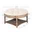 Table basse rembourrée ronde avec rangement en lin blanc beige pour le salon-671685264-671685270