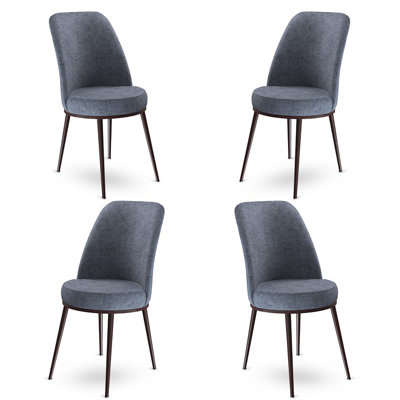 Ensemble de chaises modernes 4 pièces, structure en métal avec tissu Babyface, 17,7 po x 35,0 po x 16,5 po | Confortable dossier en mousse et dossier en mousse de 22 po | Fumée élégante et couleurs brunes parfaites pour la salle à manger et le salon
