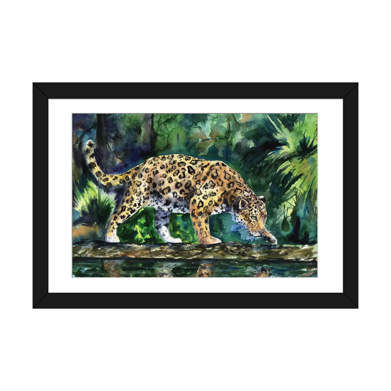 «Leopard Print» par George Dyachencko - reproduction sur toile, H 16 po x l 24 po x P 1 po, Papier d'art encadré noir, Blanc