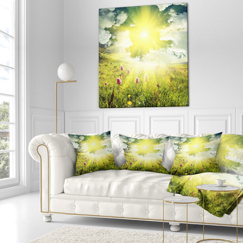 Coussin Schafer Mountains Pasture Under Bright Sunset, 16 po x 16 po, Coussin décoratif