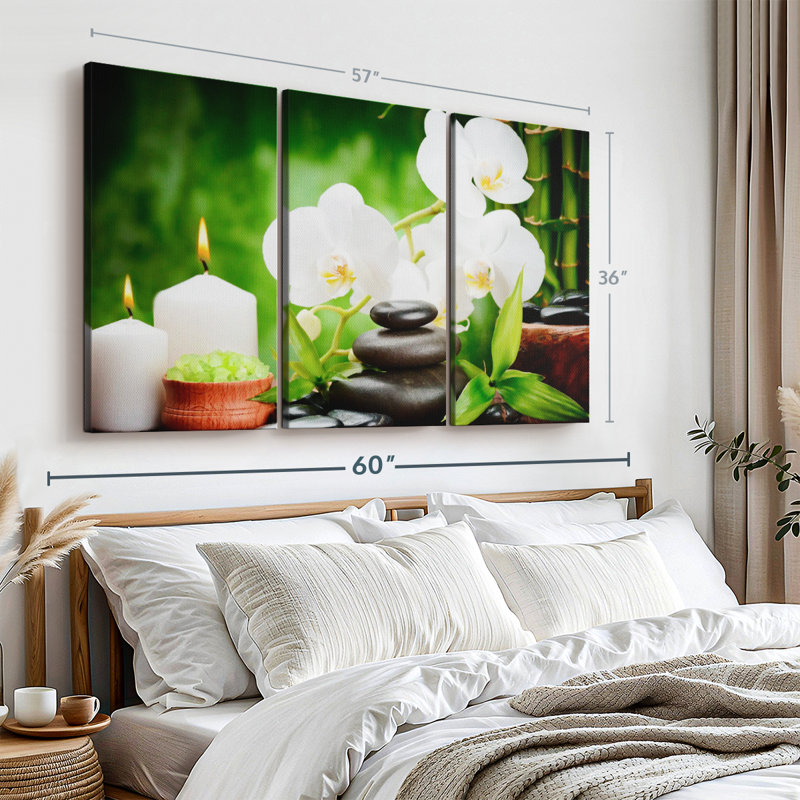Nature " Spa " 3 Piece Art Color Photography Set, 57" H x 36" W