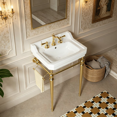 Lavabo de salle de bain console en céramique 23 "avec support en acier inoxydable et barre à serviettes réversible Vici