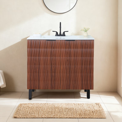 Ensemble de meuble-lavabo sur pied moderne en chêne noyer