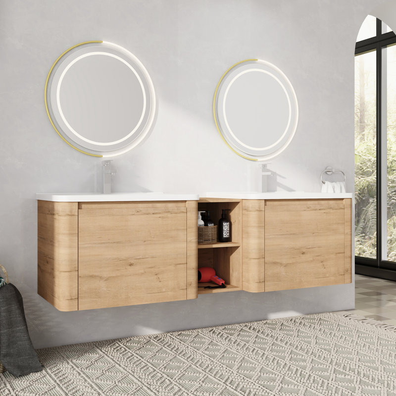Meuble-lavabo double 68 po avec comptoir en céramique, 68"