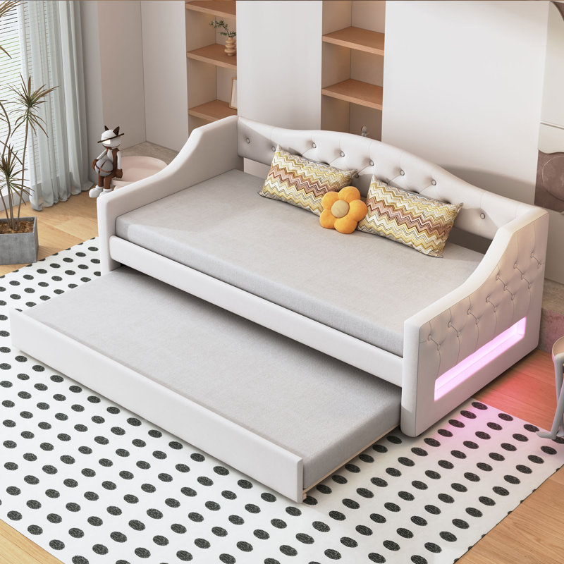 Lit de jour rembourré avec DEL et couchette, Beige
