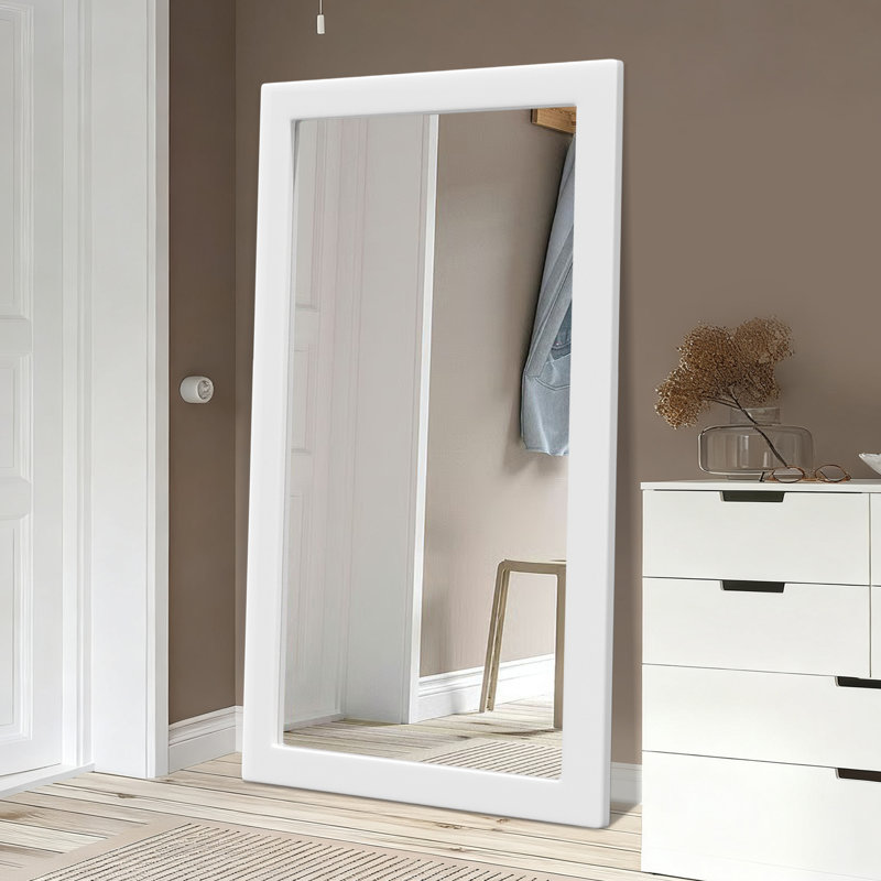 Miroir mural en bois surdimensionné pleine grandeur, 71 po x 32 po, Blanc