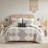 4 Piece Printed Comforter Set with Throw Pillow Black/Ivory King/Cal King