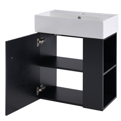 [Vidéo] Meuble-lavabo flottant moderne de 21,6 po avec lavabo en céramique - parfait pour les petites salles de bain, rangement à droite