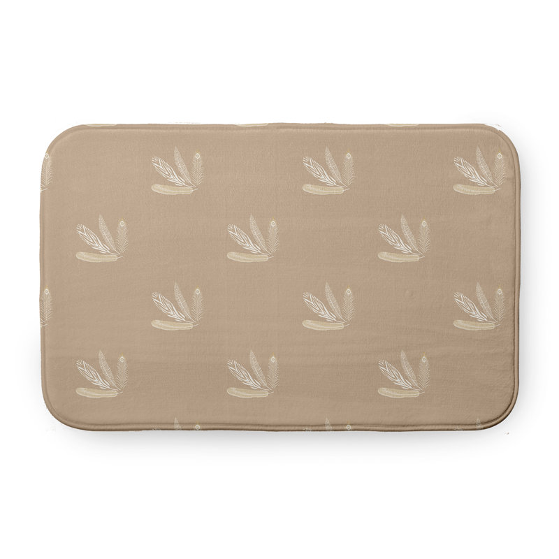 Tapis de bain à motif de plumes, L 17 po x L 24 po, Brun