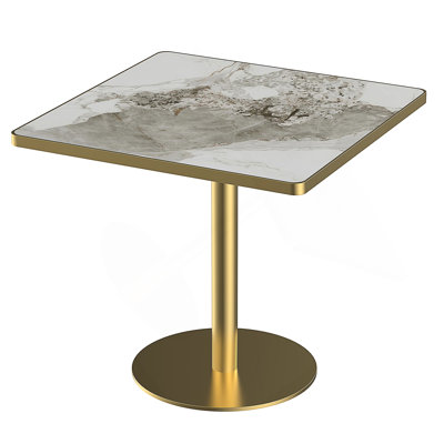 Square Modern Dining Table With Faux Marble Top, Sturdy Metal Frame, Easy Assembly, And Space-Saving Bistro Design.
