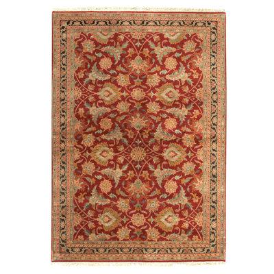 Hand Knotted Wool Oriental Area Rug in Red And Black