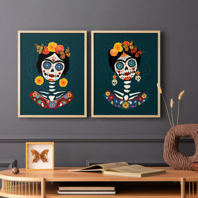 «Bright Day of the Dead», impression encadrée de qualité supérieure - prête à être accrochée - aucun clou requis - aucun clou requis