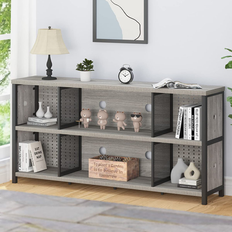 76cm H x 160cm W Metal Cube Bookcase, Light Grey Oak