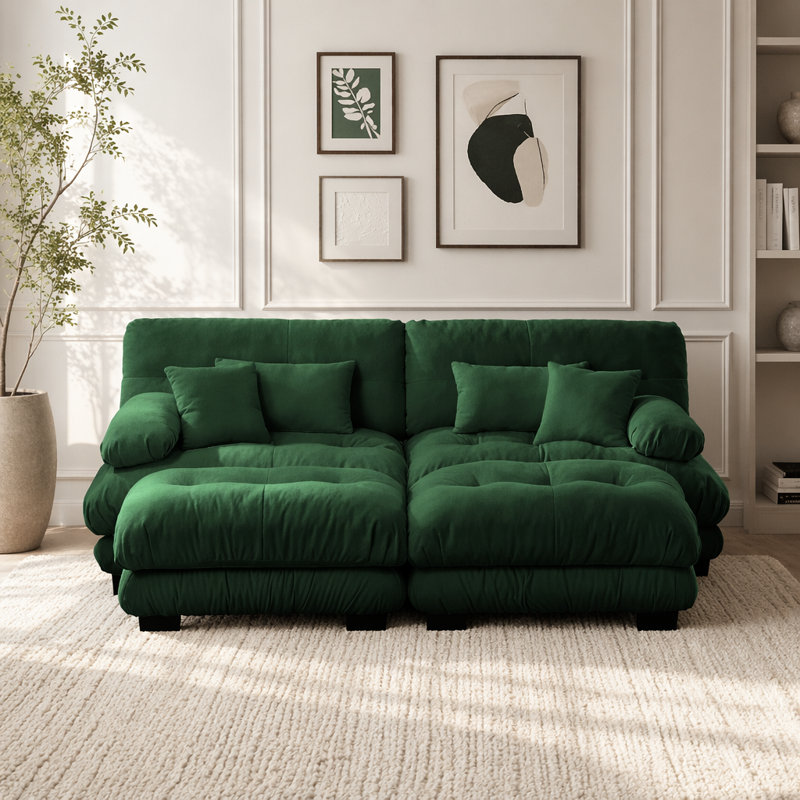 Canapé Cloud, canapé en chenille, Vert + 2 sièges + 2 chaises